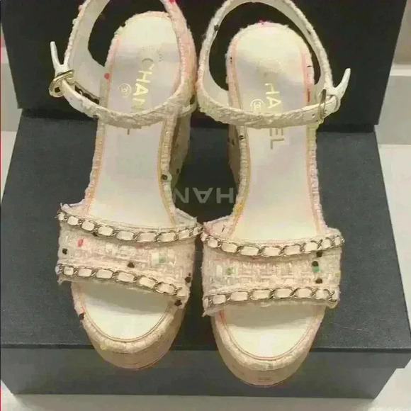 Chanel Tweed Wedge Sandals - Picture 3 of 8